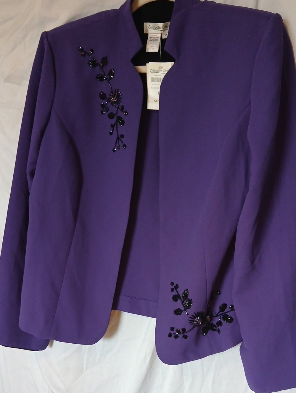 NWT Coldwater Creek Purple Beaded Open-Front Women's Blazer